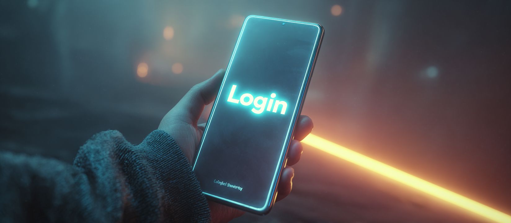 Smartphone screen glowing with login text, representing secure access to 111VIP gaming account